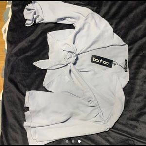 Boohoo bell sleeve tie up top
